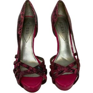 Guess‎ Women's Heels Size 7.5 Pink Lizard Skin Print Cross Sandal 4.5" Stilleto